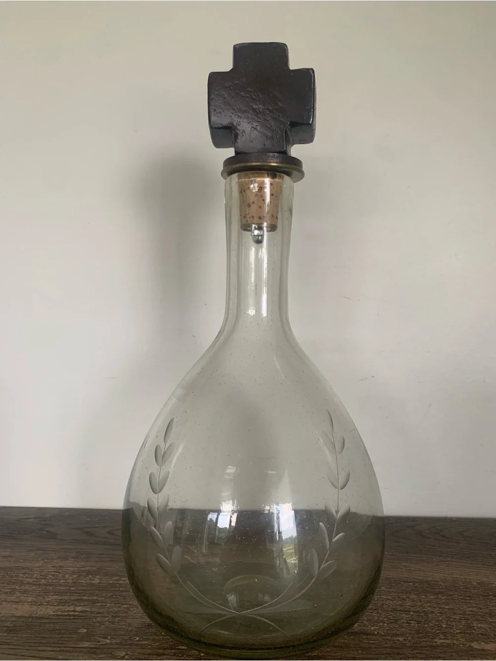 Jan Barboglio Cruz WINE DECANTER Cross Laurel Etched Forged Iron RETIRED VTG